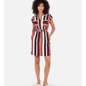 NEW EXPRESS WOMENS STRIPED ZIP FRONT SHIRT DRESS LARGE.
